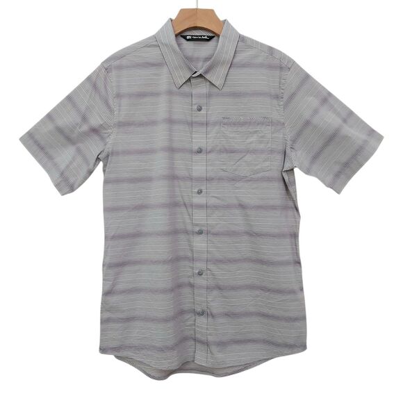 Travis Mathew Shirt Mens Medium Gray Short Sleeve Lightweight Striped Casual - Picture 1 of 10